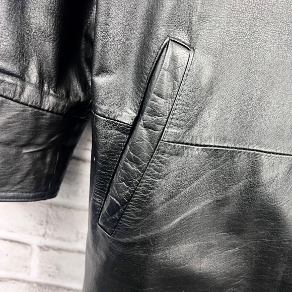 VINTAGE |•G-III•| Black Full Length Trench Coat Embroidered Collar Size Medium - Picture 4 of 11